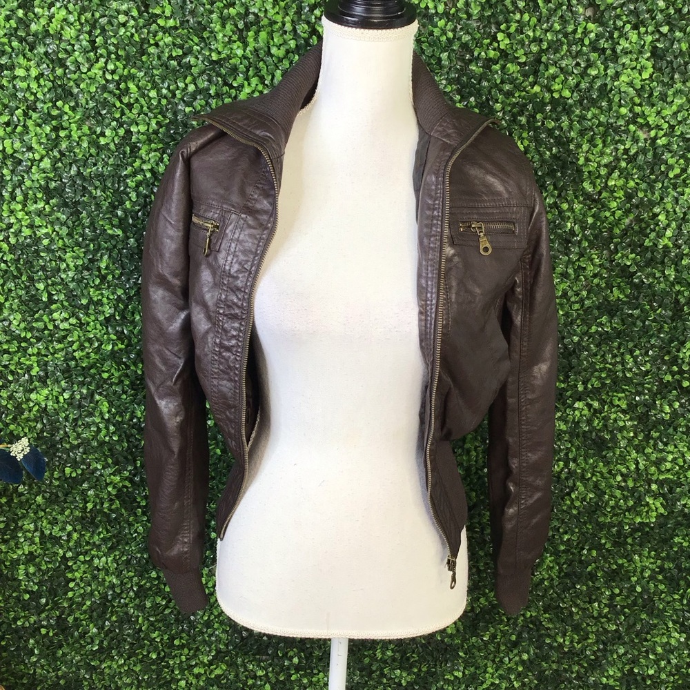 NWT faux leather Chocolate brown Jacket